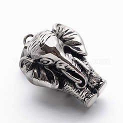 304ステンレススチールの象のペンダント  アンティークシルバー  38x26.5~27x23mm  穴：6x8mm&nbsp;STAS-E094-09AS