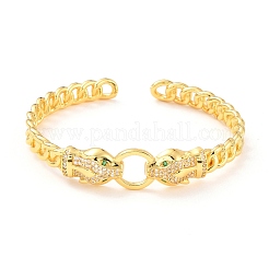 Leopard Door Knocker Shape Cubic Zirconia Cuff Bangle&nbsp;BJEW-D448-21G-RS