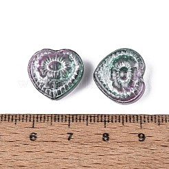 ベーキングペイント透明ガラスビーズ  ハート＆フラワー  シルバーライン入り  プラム  14.5~15x16x7~7.5mm  穴：1~1.2mm&nbsp;DGLA-N018-26A
