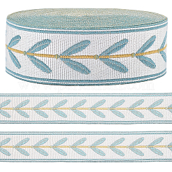 ヴィンテージジャカードポリエステルリボン  葉  刺繍入りの織りリボン  アクア  1-1/8インチ（30mm）  約10.94ヤード（10m）/ロール&nbsp;SRIB-CP0001-04A-04