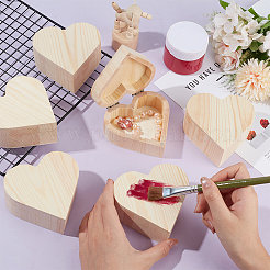 蝶番付きの蓋が付いた木製の梱包箱  ハート  トウモロコシの穂の黄色  9.1x9.8x4.5cm&nbsp;CON-WH0107-74