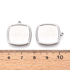 304ステンレススチールペンダントカボションセッティング  長方形  ステンレス鋼色  トレイ：17x17mm  22.5x20x2mm  穴：1.6mm&nbsp;STAS-T067-14P
