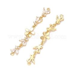 真鍮舗装クリアキュービックジルコニアコネクタチャーム  18KGP本金メッキ  ヘアアクセサリー製造用  花  57x10x3.5mm  穴：1.4mm&nbsp;X-KK-Z139-12G-03