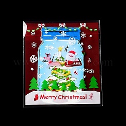 クリスマステーマのプラスチック耐熱皿バッグ  粘着式  チョコレート用  キャンディ  クッキー  正方形  レッド  130x100x0.2mm  約100個/袋&nbsp;OPP-Q004-03F