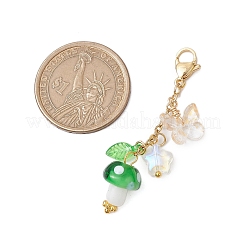 キノコの手作りランプワーク ペンダント デコレーション  バックパックのキーホルダー飾り用のアクリル蝶と合金のロブスタークロー留め金チャーム  ミックスカラー  55mm&nbsp;HJEW-JM02657