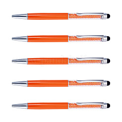 プラスチックボールペン5本  クリスタル入り  オレンジ  146x13x9.5mm&nbsp;AJEW-BT0001-14E