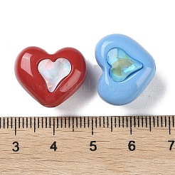スプレーペイント アクリルビーズ  ラインストーン付き  ハート  ミックスカラー  15.5x18.5x12mm  穴：3mm&nbsp;X-OACR-H040-02