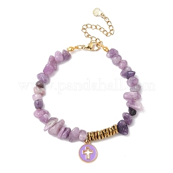 Natural Amethyst & Electroplate Non-magnetic Synthetic Hematite Chip Beaded Bracelets&nbsp;BJEW-JB12342-03