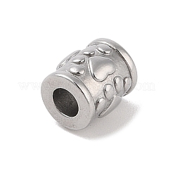 変色しにくい304ステンレススチールビーズ  足跡のあるコラム  ステンレス鋼色  10x8mm  穴：4mm&nbsp;STAS-Z058-03P-03