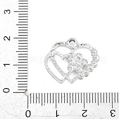 合金ラインストーンペンダント  ダブルハートチャーム  プラチナ  18x20.5x4mm  穴：1.8mm&nbsp;RB-CBA332B-04A-P
