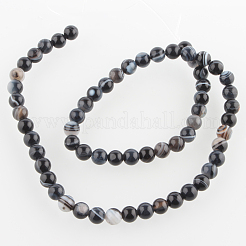 天然な黒瑪瑙ラウンドビーズ連売り  染め＆加熱  ブラック  6mm  穴：1mm  約62個/連  14.8インチ&nbsp;G-E232-05