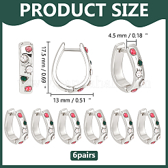 6 Pairs Zinc Alloy Rhinestone Oval Hoop Earrings&nbsp;EJEW-WR0001-010P