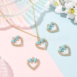 ラインストーンペンダント付き合金エナメル  ちょう結びのチャームが付いたハート  ライトゴールド  空色  18.6x17.3mm&nbsp;FIND-FZC0005-007KCG-03