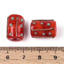 手作りの金箔ガラスの凹凸ビーズ  コラム  クリムゾン  15~16x10~13mm  穴：1~1.8mm&nbsp;LAMP-ZX003-12-03