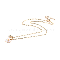 Bff/親友永遠に合金ペンダントネックレス  エナメルグリッターパウダーハート＆レインボーネックレス  ゴールドカラー  ピンク  18.18インチ（46.2cm）  1.7mm&nbsp;NJEW-K124-01G-02