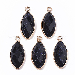 天然石&合成天然石ペンダント  金メッキエッジ真鍮のパーツ  多面カット  馬の目  20x9x5mm  穴：1.2mm&nbsp;G-T131-07