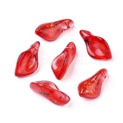 クリアガラスペンダント  グリッターパウダー付き  花びら  ミックスカラー  17.5x8.5x4.5mm  穴：1mm&nbsp;GLAA-L027-A