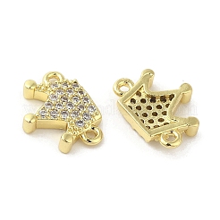 Rack Plating Brass Micro Pave Clear Cubic Zirconia Crown Connector Charms&nbsp;KK-C052-39G