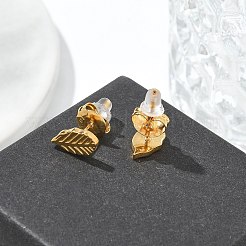 女性用304ステンレススチールスタッドピアス  ゴールドカラー  葉  10x5.5mm&nbsp;LS-STAS-Z117-14G-03