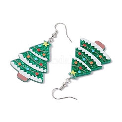 アクリルダングルピアス  鉄のピアスフック  クリスマスツリー  グリーン  58x28mm&nbsp;EJEW-JE06146