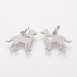 変色しない304ステンレススチール製の子犬ペンダント  シルエットチャーム  心の犬  ステンレス鋼色  11x15x1mm  穴：3mm&nbsp;STAS-Q201-T464S