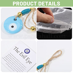 Handmade Flat Round with Evil Eye Glass & Wood Pendant Decorations&nbsp;HJEW-CA00092