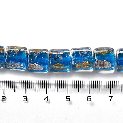 手作りの金箔と銀箔のランプワークビーズ  正方形  コーンフラワーブルー  10x10x5.5mm  穴：1.2mm&nbsp;FOIL-C001-01C-08