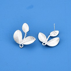 ラックメッキ合金スタッドピアスのパーツ  水平ループ付き  カドミウムフリー＆鉛フリー  葉  銀  23x21mm  穴：1.6mm  ピン：0.7mm。&nbsp;PALLOY-K256-30S