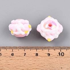 不透明なアクリルビーズ  エナメル  手描きのビーズ  ラウンド  ピンク  14.5x19x20x19mm  穴：3mm&nbsp;SACR-YW0002-01B