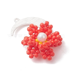 Glass Seed Beaded Moon & Flower Pendants&nbsp;PALLOY-MZ01185-04