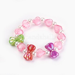 アクリルビーズキッズストレッチブレスレット  ちょう結び＆ハート＆ラウンド  ミックスカラー  1-5/8インチ（4.3cm）&nbsp;BJEW-JB03885