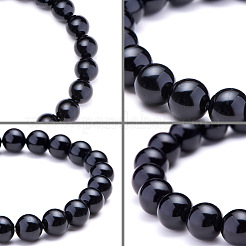 天然blackeアゲートラウンドビーズはブレスレットを伸ばします  50~52mm&nbsp;BJEW-N301-8mm-01