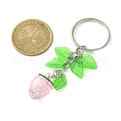 アクリルペンダントキーホルダー  リーフチャームとアイアンキーホルダーリング付き  苺  7.5cm  ペンダント：50x12.5mm&nbsp;KEYC-JKC00634-04