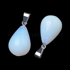 ティアドロップオパライトペンダント  プラチナメッキ真鍮パーツ  21~24x12~14mm  穴：2x7mm&nbsp;X-G-Q435-05