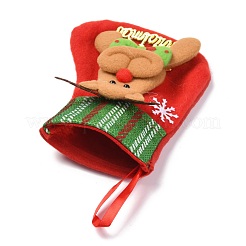 クリスマスの靴下をぶら下げ布  キャンディーギフトバッグ  クリスマスツリーの装飾用  クリスマストナカイ/鹿/鹿と単語メリークリスマス  レッド  150x130x24.5mm&nbsp;HJEW-B003-04