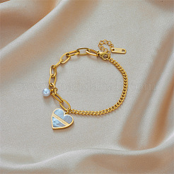304 Stainless Steel & Shell & Plastic Pearl Charm Bracelets&nbsp;WGD35C3-01