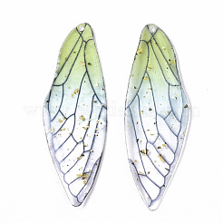 透明なエポキシ樹脂の大きなペンダント  金箔  昆虫の羽  薄緑  51x16.5x1~2.5mm  穴：1.2mm&nbsp;RESI-T046-01C