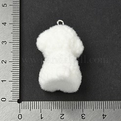 植毛樹脂ペンダント  プラチナメッキ鉄ループ付き  犬  33x22x22mm  穴：1.8mm&nbsp;RESI-K203-14A