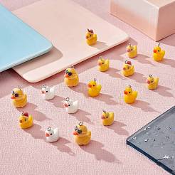 20スタイルのフロッキー不透明樹脂ペンダント5個。  鉄ループ付き  アヒルのチャーム  ホワイト＆ゴールド  プラチナ  20~27x16.5~22x13.5~20mm  穴：2~2.5mm  4個/スタイル&nbsp;RESI-SZ0001-77