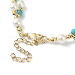 天然シェル＆シェルパール＆合成ターコイズビーズブレスレット  内径：7-1/2インチ（19.1cm）&nbsp;BJEW-TA00418