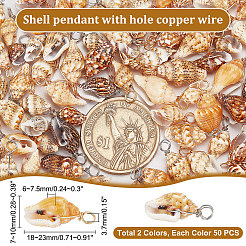 天然シェルペンダント100個2色  シェルチャーム  銅線と  ミックスカラー  18~23x7~10x6~7.5mm  穴：3.7mm  50個/カラー&nbsp;FIND-PH0008-09
