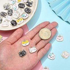32個8スタイルアロイエナメルペンダント  ライトゴールド  猫  ブラック  14~16x15~16x1.5mm  穴：1.8mm  4個/スタイル&nbsp;ENAM-CJ0003-20