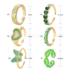 6Pcs 6 Style Spray Painted Brass & Brass Enamel & Micro Pave Cubic Zirconia Cuff Rings&nbsp;RJEW-LS0001-38