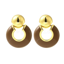 Flat Round Brass Enamel Stud Earrings&nbsp;EJEW-B120-06G-02