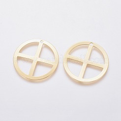 201 ステンレススチールホイールペンダント  クロスとフラットラウンド  ゴールドカラー  28x0.7mm  穴：1.8mm&nbsp;X-STAS-L234-110G