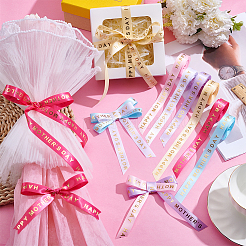 6 Rolls 6 Colors Gold Stamping Happy Mother's Day Polyester Printed Ribbons&nbsp;OCOR-PH0004-40