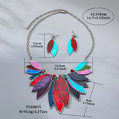 Leaf Alloy with Imitation Leather Pendant Necklace & Stud Dangle Earring&nbsp;FS-WGFF9DD-04