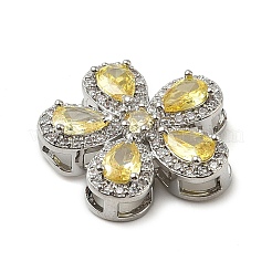 Brass Pave Cubic Zirconia 5-Petal Flower Multi-Strand Links&nbsp;KK-I276-30P-01
