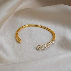Luxury 304 Stainless Steel Micro Pave Clear Cubic Zirconia Open Cuff Bangles for Women&nbsp;UK2438