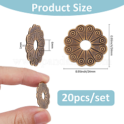 真鍮製フラワーワッシャー20個  ボックスハンドルとノブ用  アンティークブロンズ  24x24x1mm  穴：6mm&nbsp;KK-FH0008-16AB